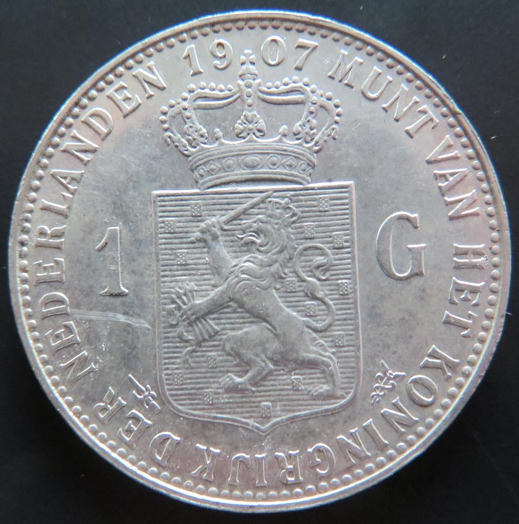 Gulden 1907, Postzegels en Munten, Munten | Nederland, 1 gulden, Verzenden, Zilver, Koningin Wilhelmina