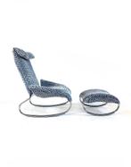 Vintage design buisframe schommelstoel + ottoman ‘80, Vintage retro buisframe design rotan webbing papercord deens, 75 tot 100 cm