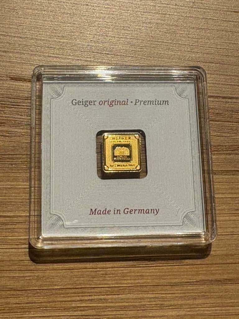 1 gram goud Geiger in certificaat (zeldzaam), Postzegels en Munten, Edelmetalen en Baren, Ophalen of Verzenden, Goud