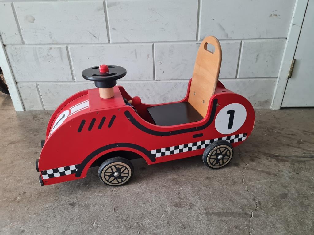 Houten loopauto rood met nummer 1, Ophalen, Gebruikt, Loopvoertuig