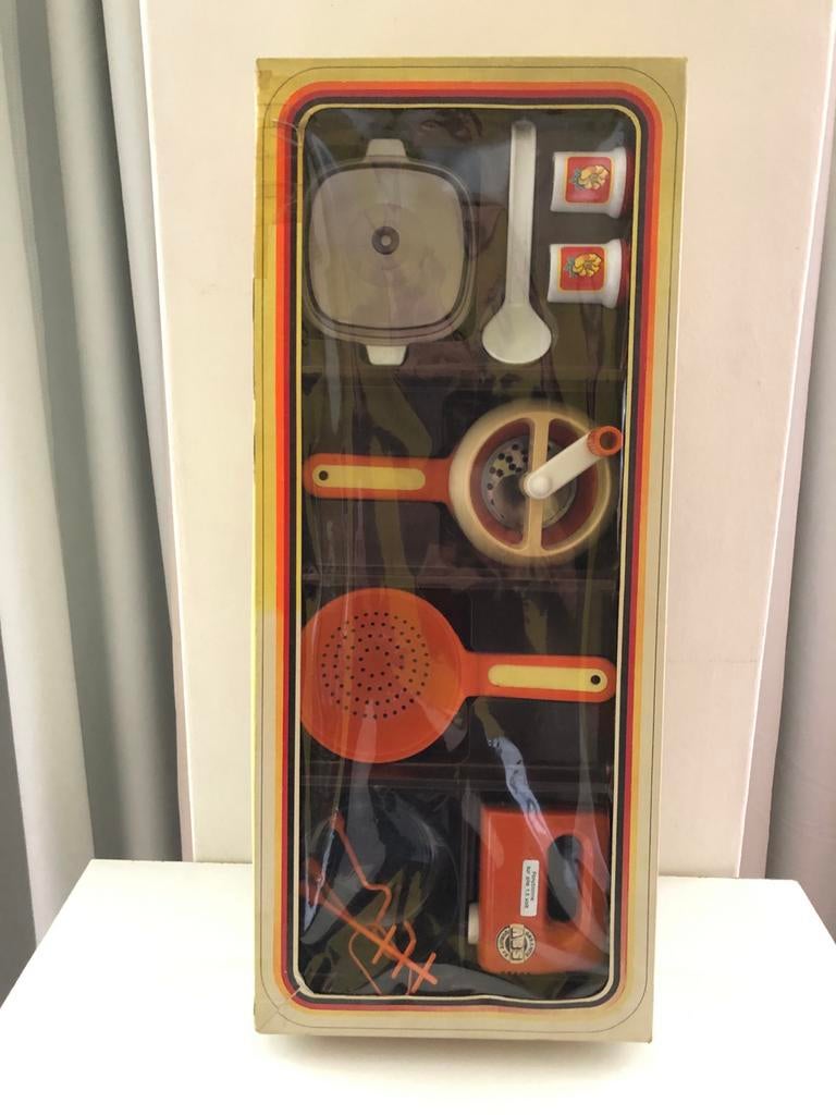 Vintage speelgoed keukenset in doos - HEMA, Ophalen of Verzenden, Zo goed als nieuw, Jongen of Meisje