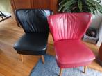 2 clubfauteuil cocktailstoel rood zwart jaren 50 60 Artifort, Ophalen, Leer, Minder dan 75 cm, 50 tot 75 cm