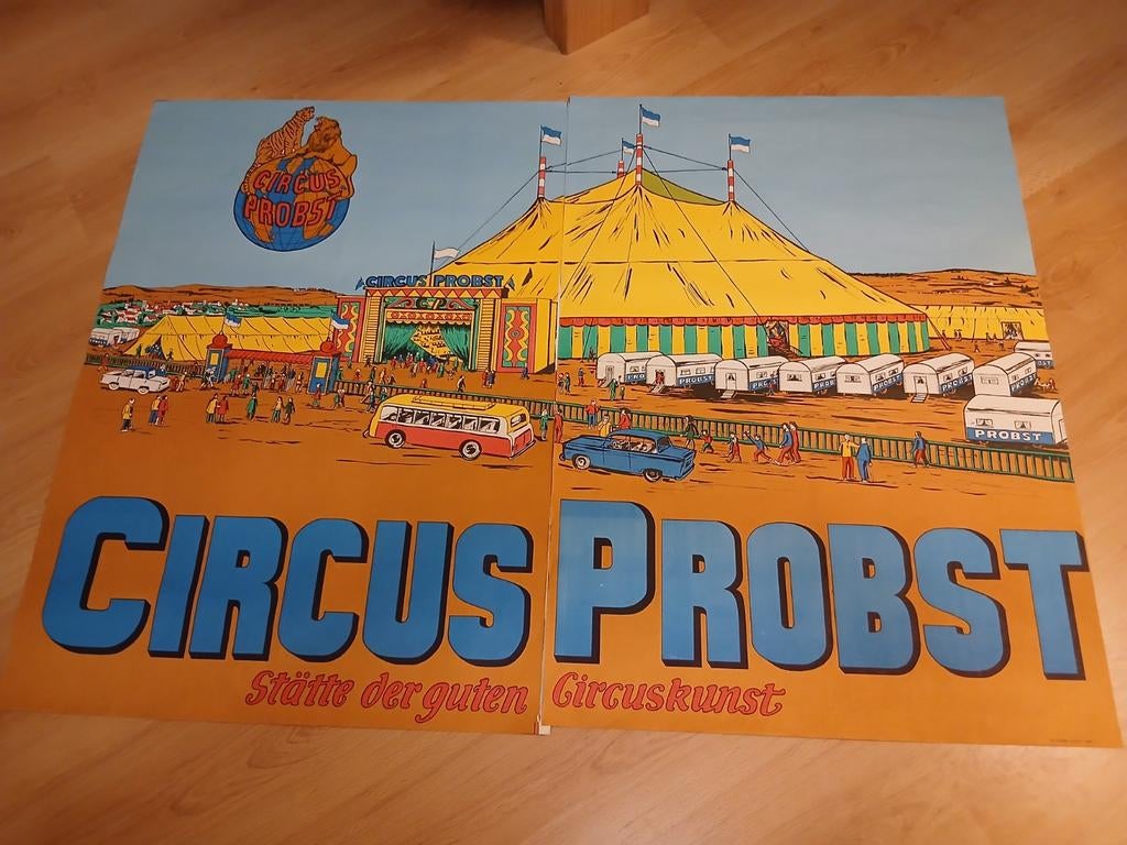Groot affiche van circus Probst ,tweedelig, Ophalen of Verzenden, Zo goed als nieuw, A1 t/m A3