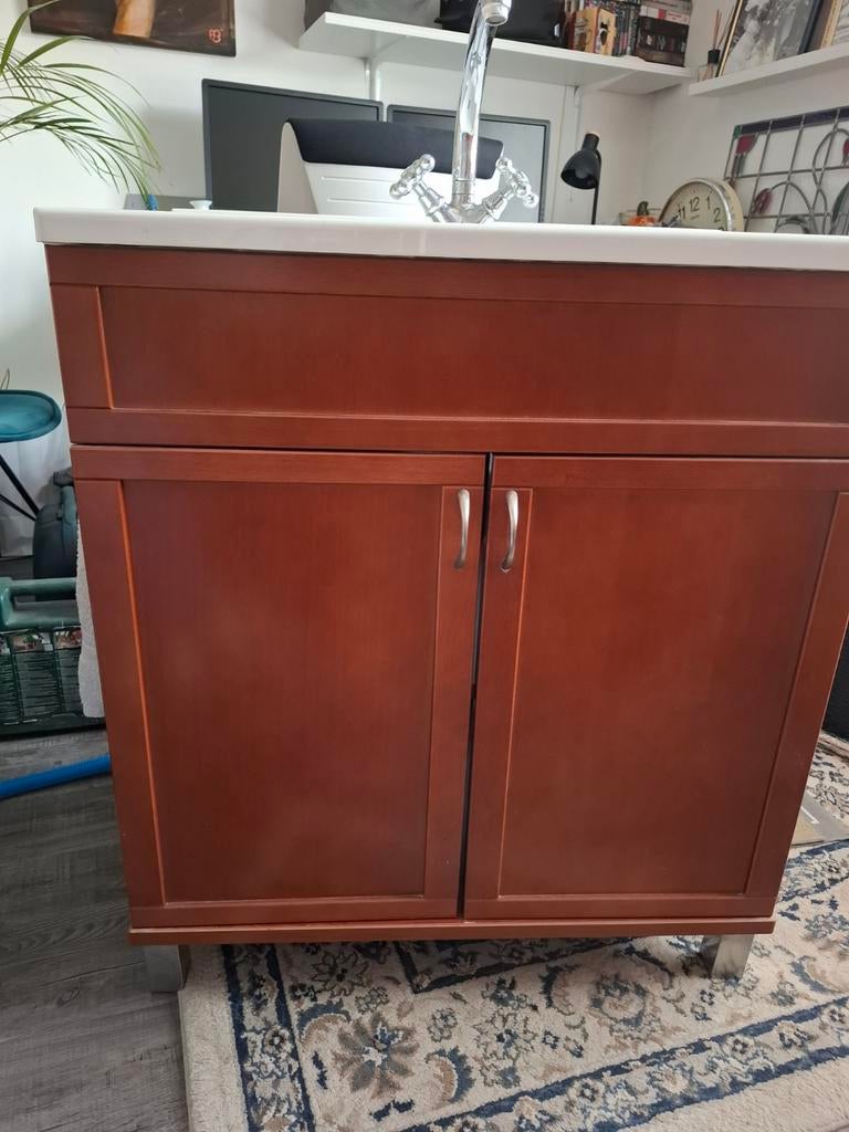 5-delige badkamermeubelset met wastafel en spiegel, Huis en Inrichting, Badkamer | Badkamermeubels, Ophalen, Gebruikt, 50 tot 100 cm