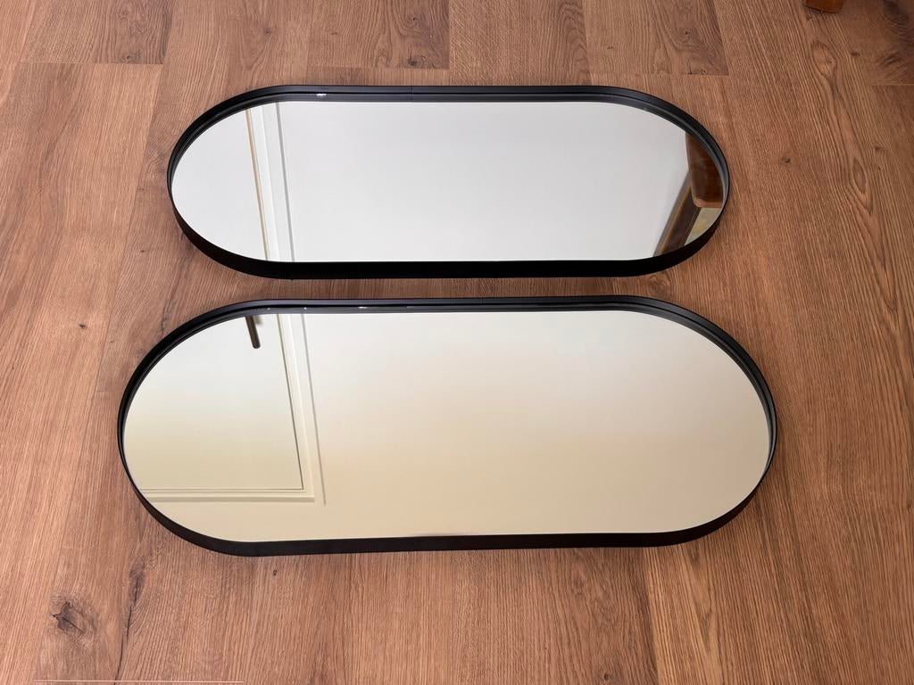 2 ovale spiegels met zwarte rand, Ophalen, Minder dan 50 cm, Gebruikt, Minder dan 100 cm