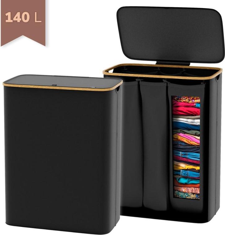 Wasmand 3Vakken 140L-57x37x75cm-Opvouwbare Wasmand met Dekse, Huis en Inrichting, Badkamer | Badtextiel en Accessoires, Nieuw