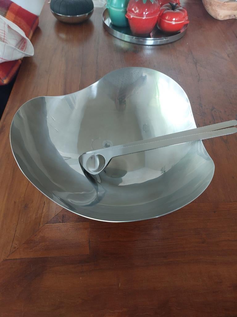 Georg Jensen Bloom schaal groot met Stelton saladebestek, Zilver, Ophalen of Verzenden, Metaal, Overige merken