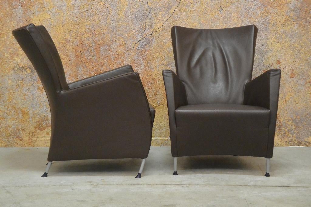 ZGANieuw! 2 bruine leren Montis Windy design fauteuils, Huis en Inrichting, Montis, Montis, 75 tot 100 cm, Ophalen of Verzenden