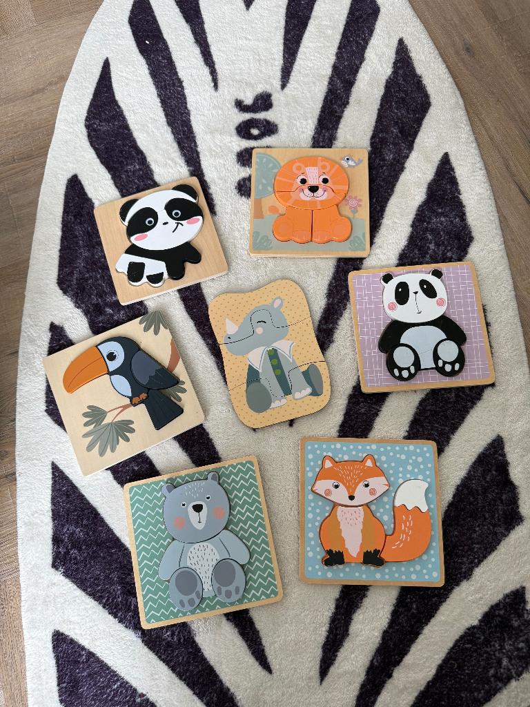 Heel goed 7x houten speelgoed puzzel dier panda beer peuter, Ophalen of Verzenden, Zo goed als nieuw