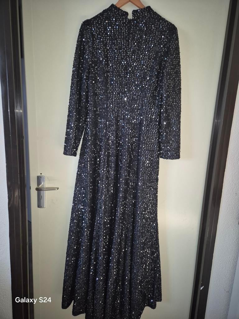 Zwarte Galajurk Abiye met Pailletten - Bling Bling, Kleding | Dames, Galajurk, Zwart, Maat 42/44 (L), Ophalen of Verzenden