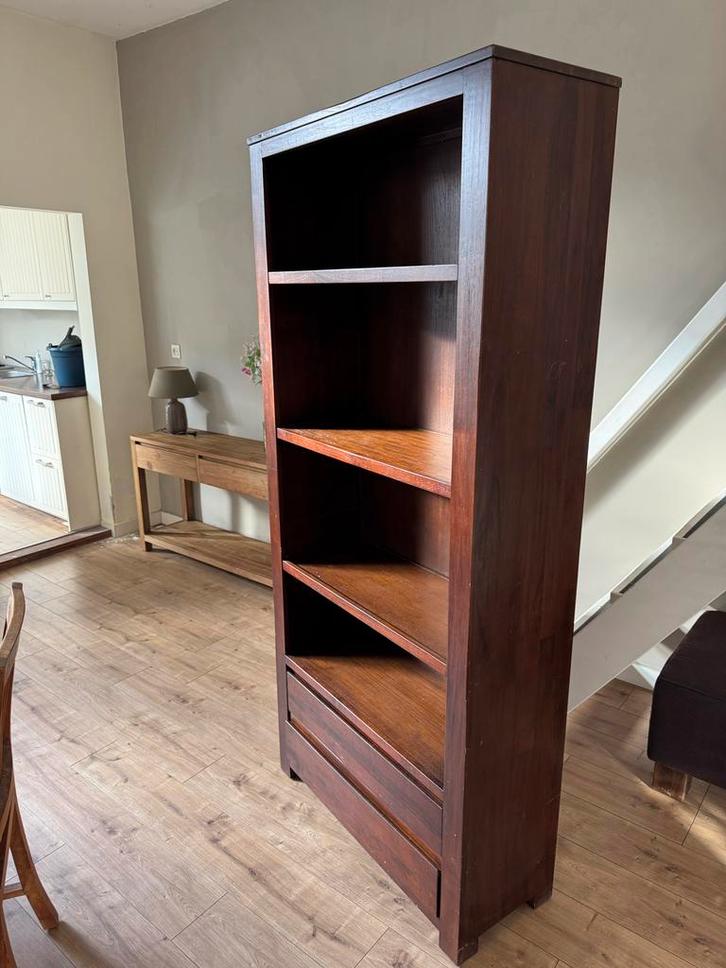 Houten kast met planken en lades, Huis en Inrichting, Kasten | Boekenkasten, Gebruikt, 50 tot 100 cm, 200 cm of meer, 25 tot 50 cm