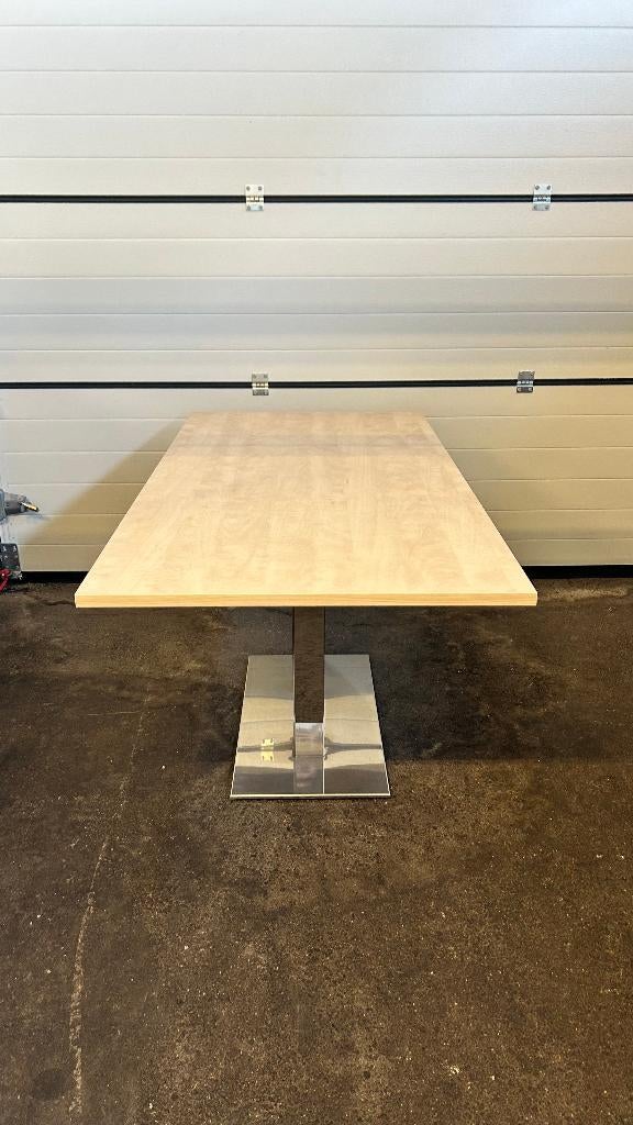 Moderne tafel/bureau met metalen onderstel, Ophalen, 200 cm of meer, 50 tot 100 cm, Zo goed als nieuw
