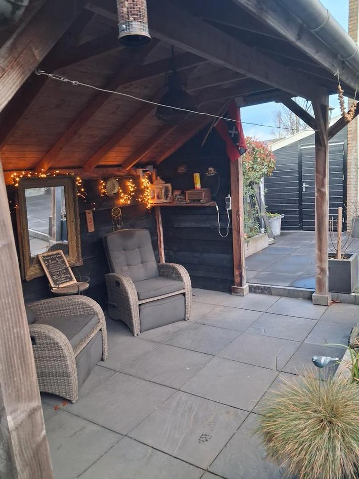 Gezellige houten overkapping met zithoek, Tuin en Terras, Tuinhuizen, Gebruikt, Tuinhuis, Hout, 250 tot 500 cm, 200 tot 400 cm