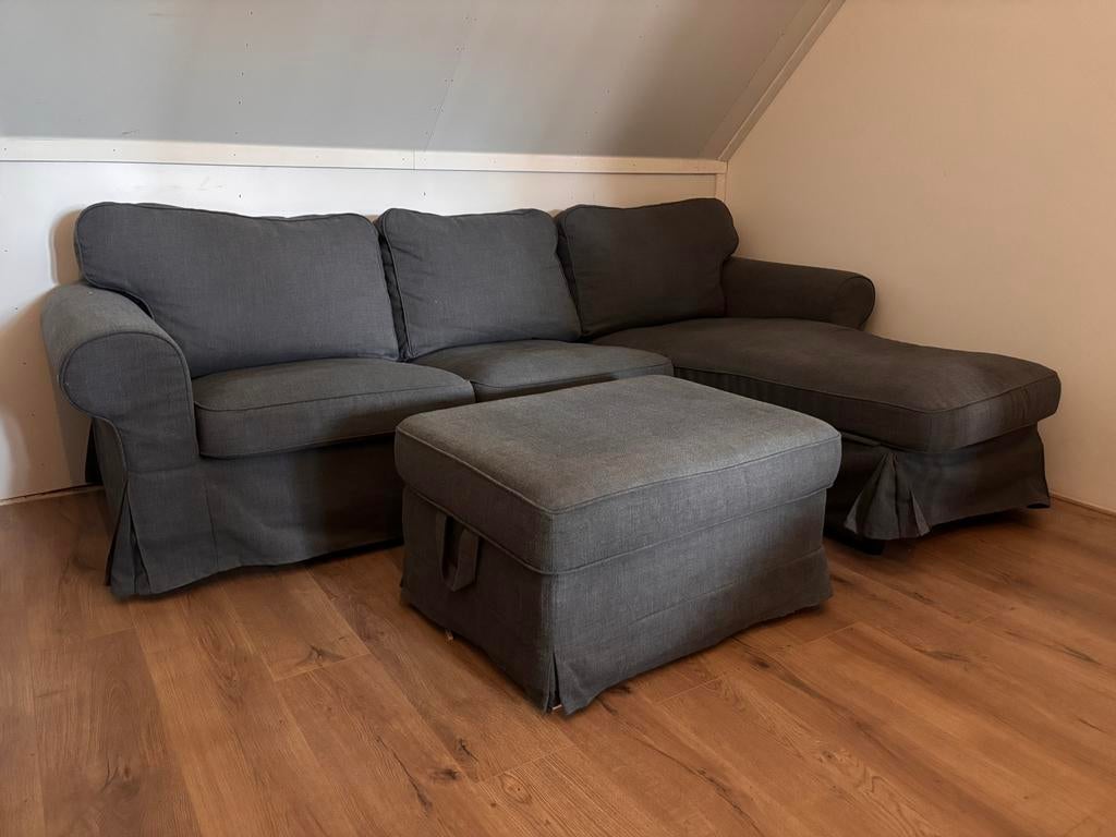 IKEA EKTORP 3-zitsbank hoekbank + hocker met opbergruimte, Ophalen, Gebruikt, Stof