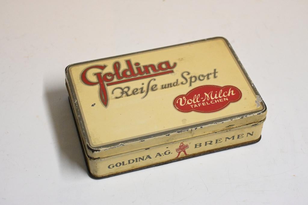 goldina chocolade blikje duitsland pre wo2 schokolade, Verzamelen, Ophalen of Verzenden, Gebruikt, Overige, Overige merken