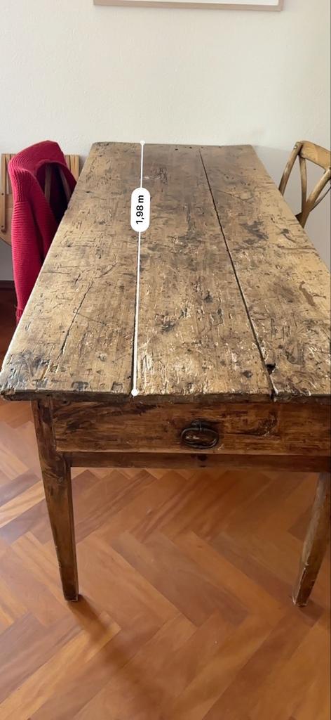 Antieke houten werktafel, naaitafel, ateliertafel, eettafel, Ophalen