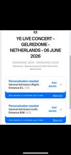 2 Tickets - KANYE WEST 6 juni - inkoopprijs + personalisatie, Twee personen, Juni