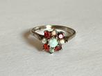 Ring zilver granaat Australische opaal, Sieraden, Tassen en Uiterlijk, Antieke sieraden, Ophalen of Verzenden, Zilver, Ring, Met edelsteen