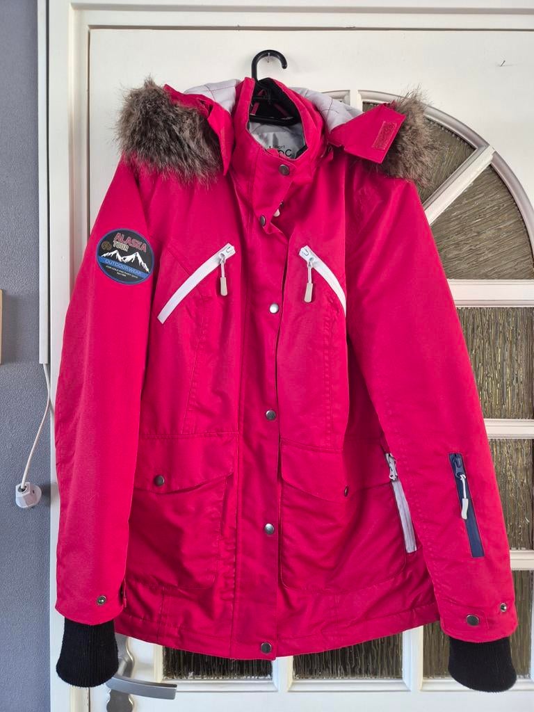 Rode parka met bontkraag, Kleding | Dames, Jassen | Winter, Ophalen of Verzenden, Maat 42/44 (L), Rood