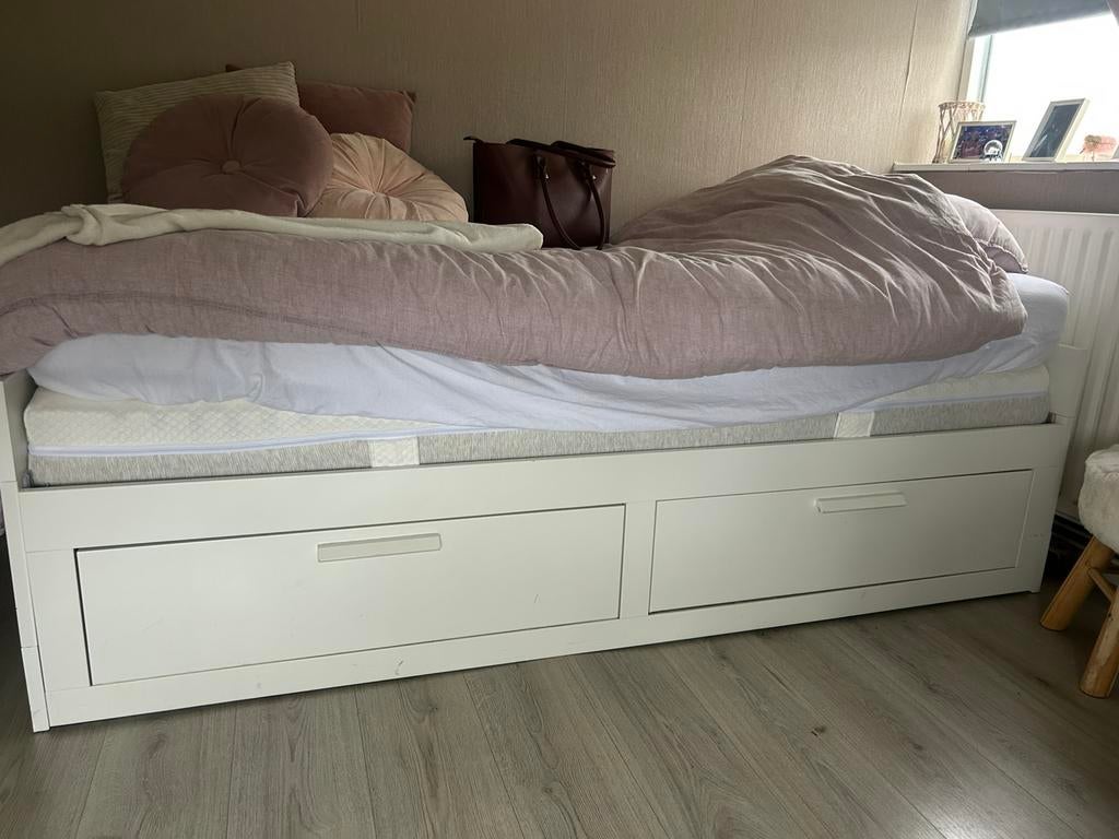 TE KOOP IKEA Brimnes bed, Ophalen, Verstelbaar, Eenpersoons, Wit