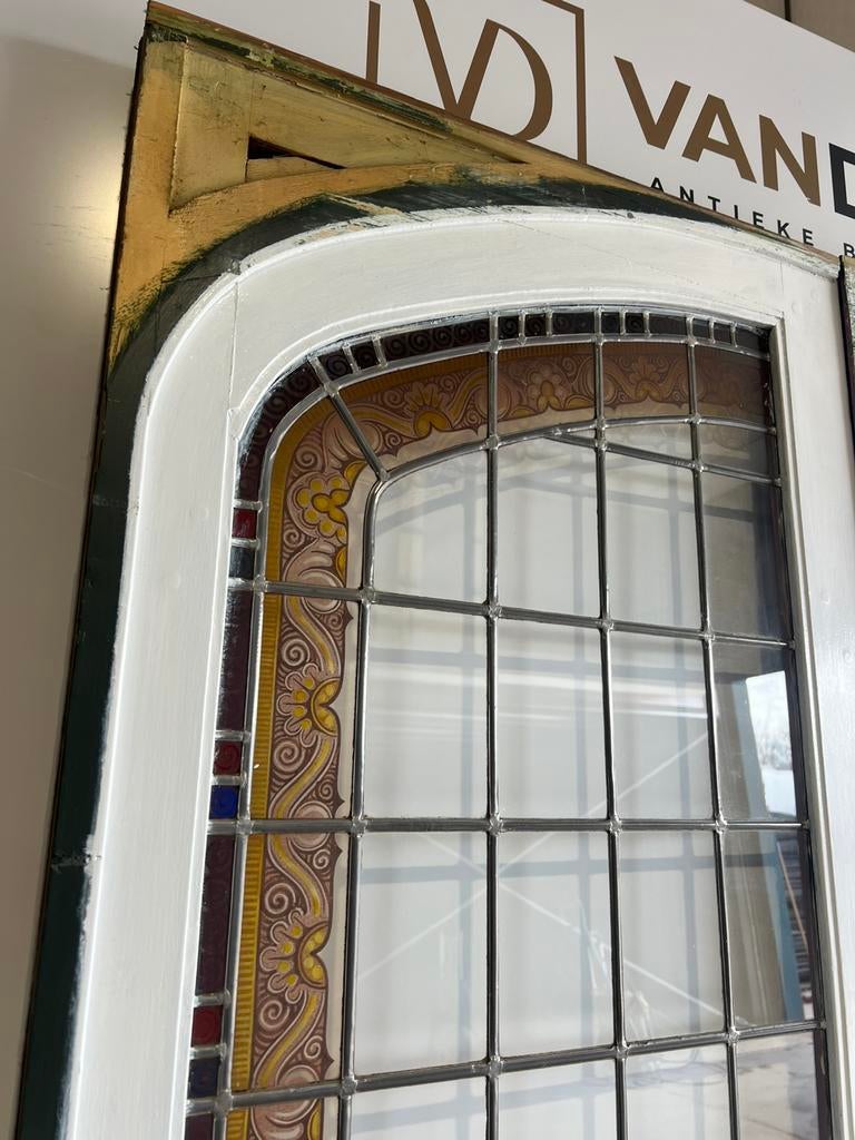 Antieke ensuite schuifdeuren glas in lood gebrandschilderd!, Doe-het-zelf en Verbouw, Deuren en Horren, Gebruikt, Binnendeur, Ophalen of Verzenden