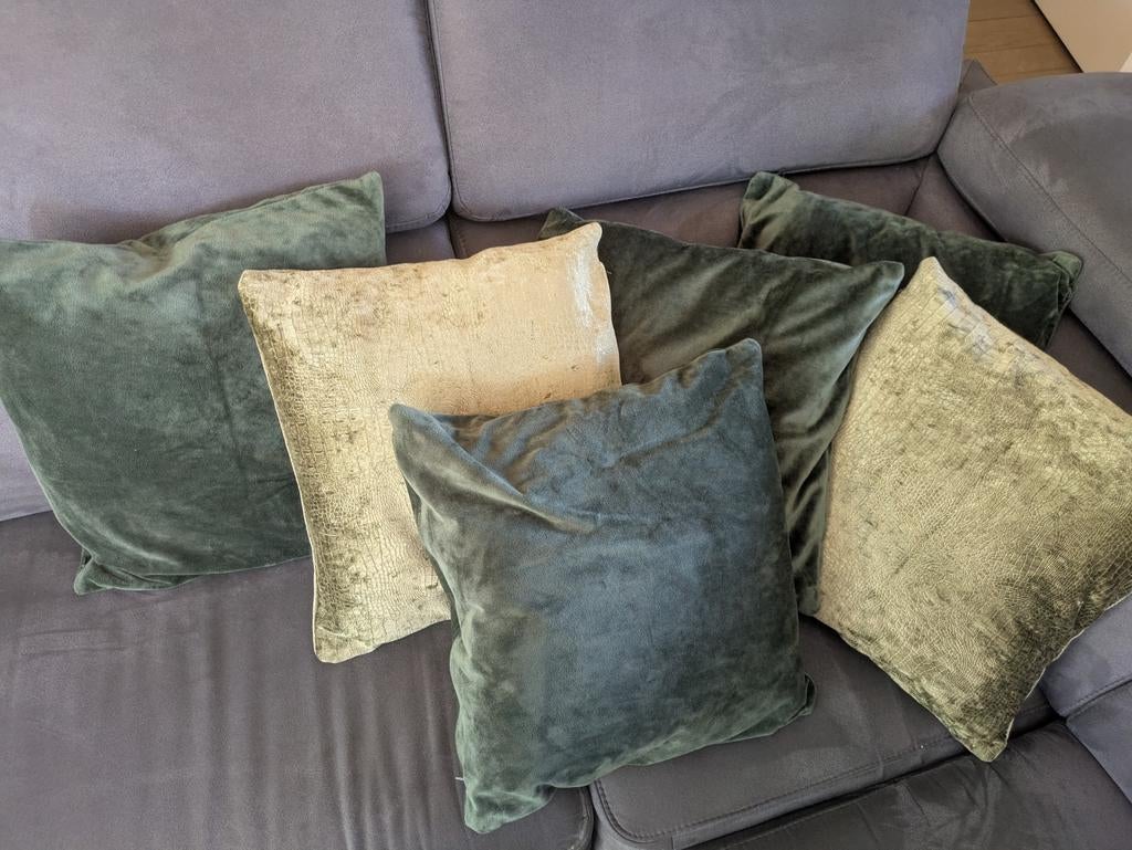 Nieuwe velvet en croco groene bank kussens., Ophalen of Verzenden, Nieuw, Groen, Vierkant