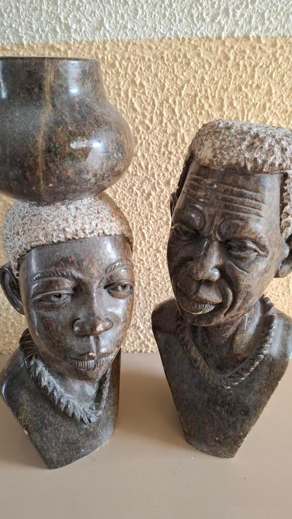 Hoogwaardige Afrikaanse spekstenen beelden - set van 2, Antiek en Kunst, Kunst | Niet-Westerse kunst, Ophalen