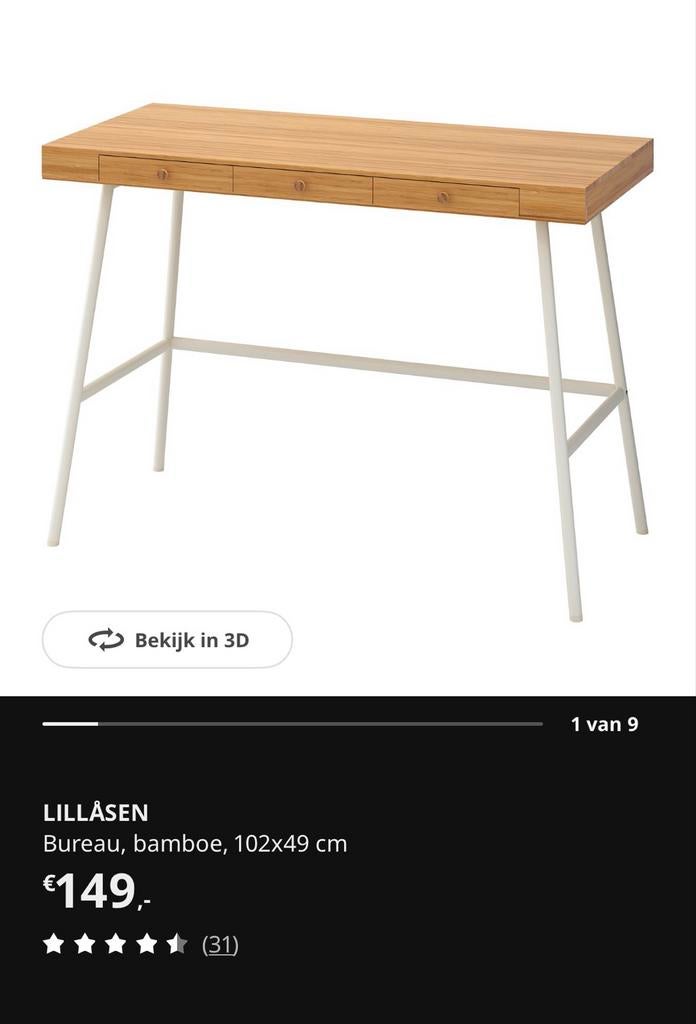 IKEA LILLÅSEN bureau van bamboe - 102x49 cm, Huis en Inrichting, Bureaus, Ophalen, Overige typen, Gebruikt, Scandinavisch