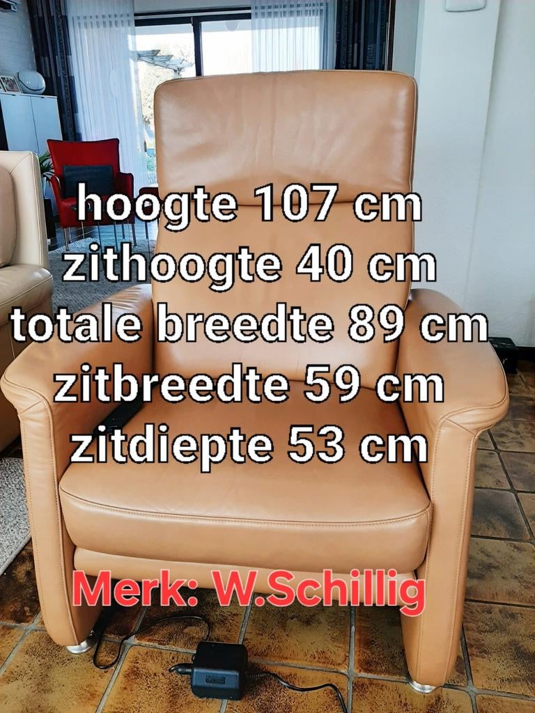 Elektrische leren relaxfauteuil, fab W.Schilig kleur safraan, Ophalen, Zo goed als nieuw, Leer, Eén