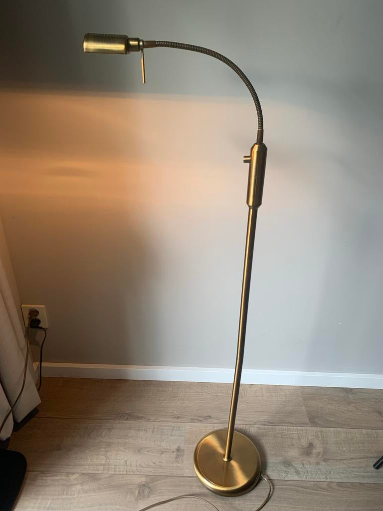 Koperen Messing Kleur Vloerlamp Dimbaar, Ophalen, Gebruikt, Metaal, 100 tot 150 cm