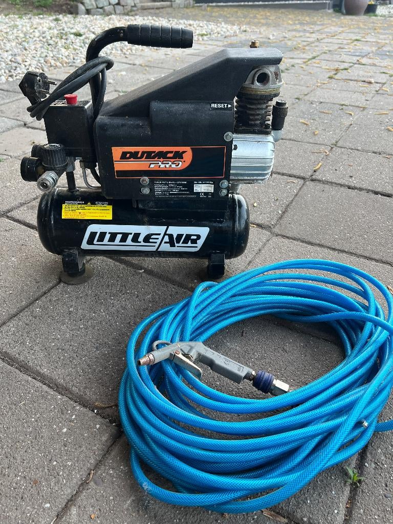 Dutack Pro Little air compressor + luchtslang + pistool, Gebruikt, 6 tot 10 bar, Ophalen of Verzenden, Minder dan 200 liter/min