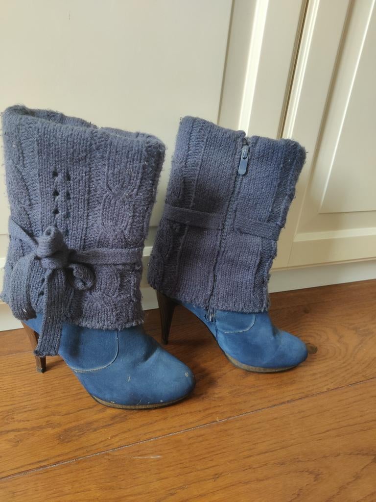 Blauwe enkellaarsjes met gebreide omslag, Kleding | Dames, Schoenen, Blauw, Lage of Enkellaarzen, Ophalen of Verzenden, Onbekend