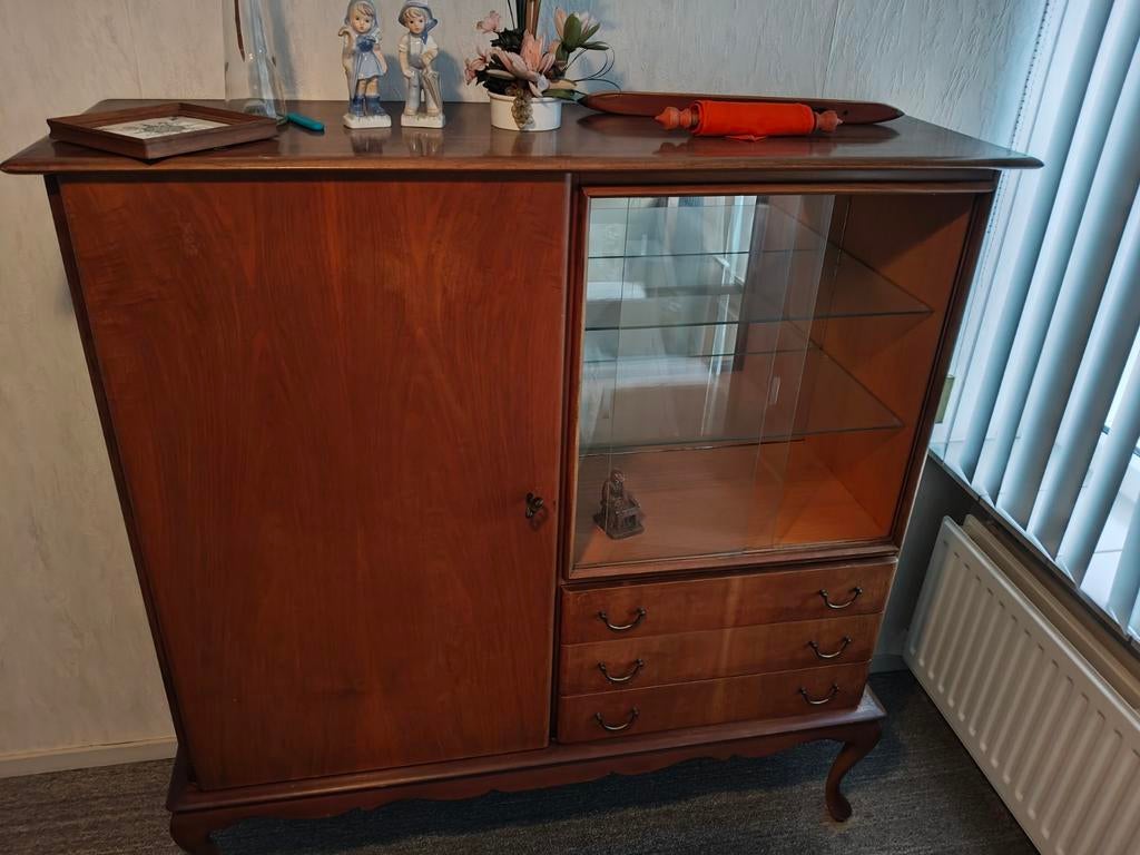 Vintage Kast met Vitrine en Lades - 120x40x135 cm, Antiek en Kunst, Antiek | Meubels | Kasten, Ophalen
