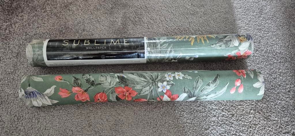 Bloemetjes Behang - Sublime Wallpaper Groen met Bloemen, Ophalen, Minder dan 10 m², Groen, Bloemen, Botanisch, Vrolijk