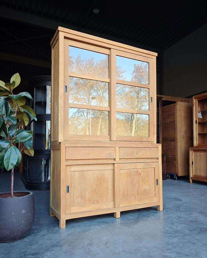 Smalle Buffetkast | Stoere Greeploze Servieskast Teak #2703, Huis en Inrichting, Kasten | Buffetkasten, Niet ingevuld, Gebruikt