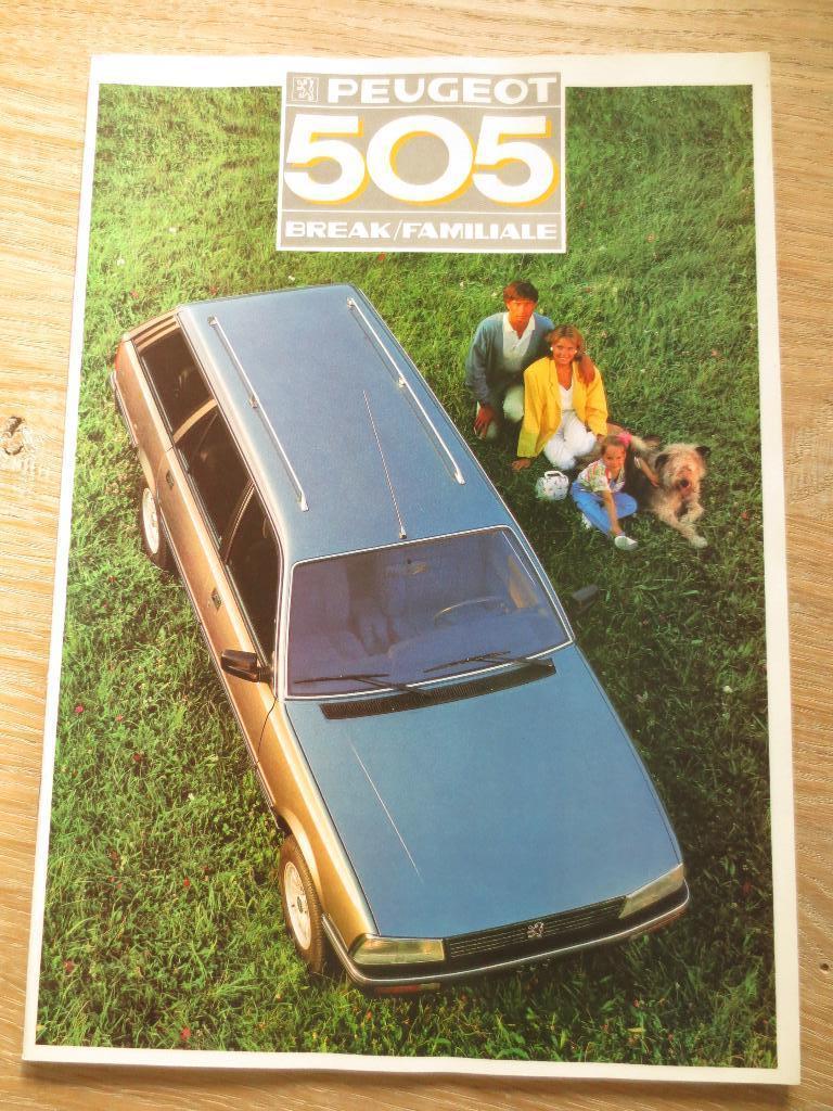 Autofolder: Peugeot 505 Break / Familiale . Folder uit 1987, Ophalen of Verzenden, Nieuw, Peugeot