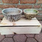 2 prachtige handgemaakte bloempotten, Tuin en Terras, Ophalen, Steen, Minder dan 30 cm, Rond