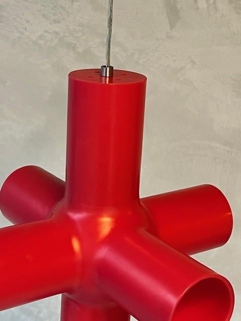 Crosslight hanglamp 7x Jan Melis & Ben Oostrum rood prijs ps, Kunststof, Jaren 90, DARK, Ophalen of Verzenden