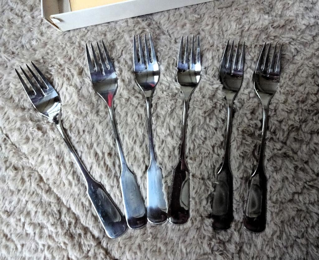 6 Wilkens vis bestek vorken +/- 20 cm, Huis en Inrichting, Verzenden, Gebruikt, Rvs of Chroom