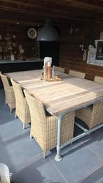 Steenschotten tuintafel met 6 wicker stoelen, Tuin en Terras, Ophalen of Verzenden