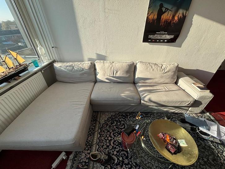 Lichtgrijze IKEA KIVIK bank met chaise longue, Huis en Inrichting, Banken | Sofa's en Chaises Longues, Gebruikt, Driepersoons