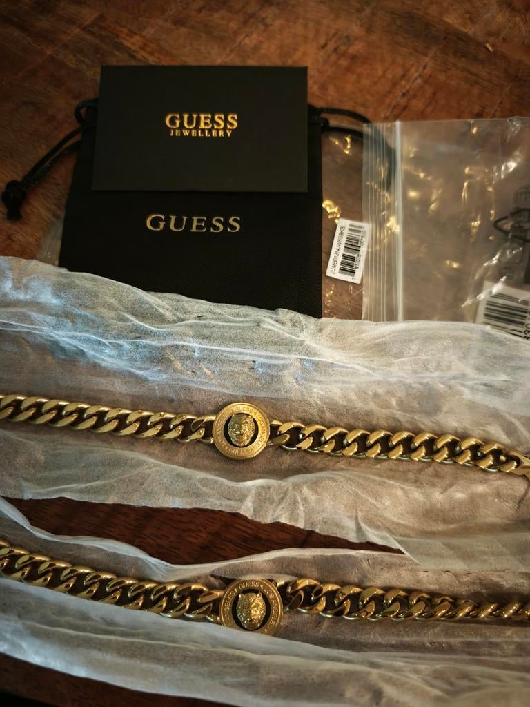 Guess heren armband en ketting goud kleurig Gold plated, Nieuw, Ophalen of Verzenden, Goud, Overige materialen