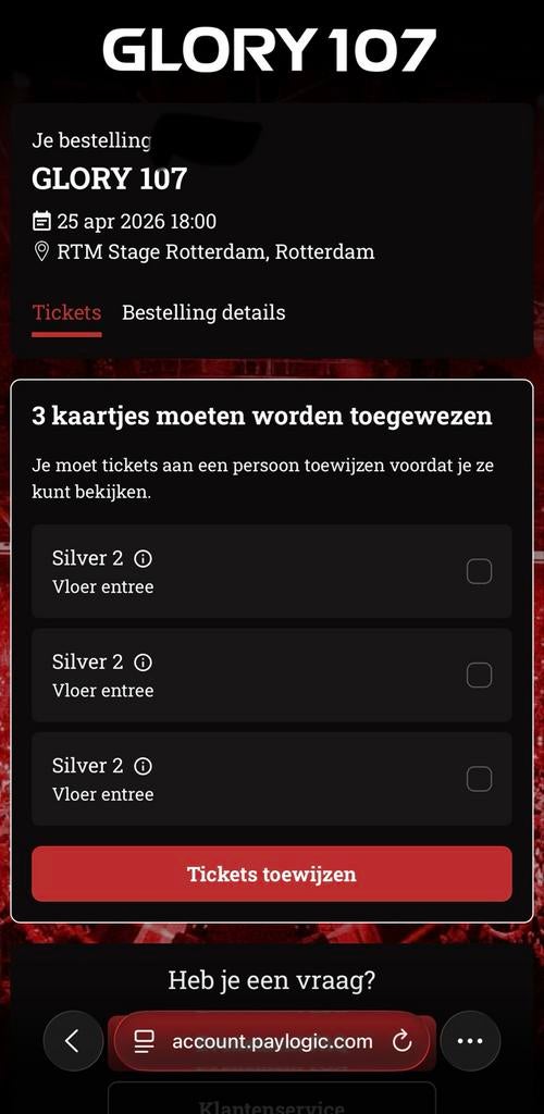 3 Kaartjes voor GLORY 107 Silver 2, Twee personen