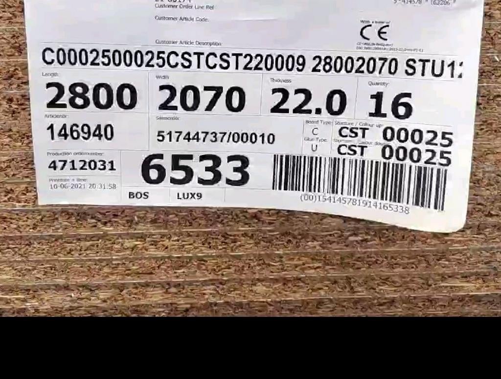 Wit geplastificeerd spaanplaat 22mm, Minder dan 25 mm, Nieuw, Ophalen of Verzenden, 200 tot 250 cm