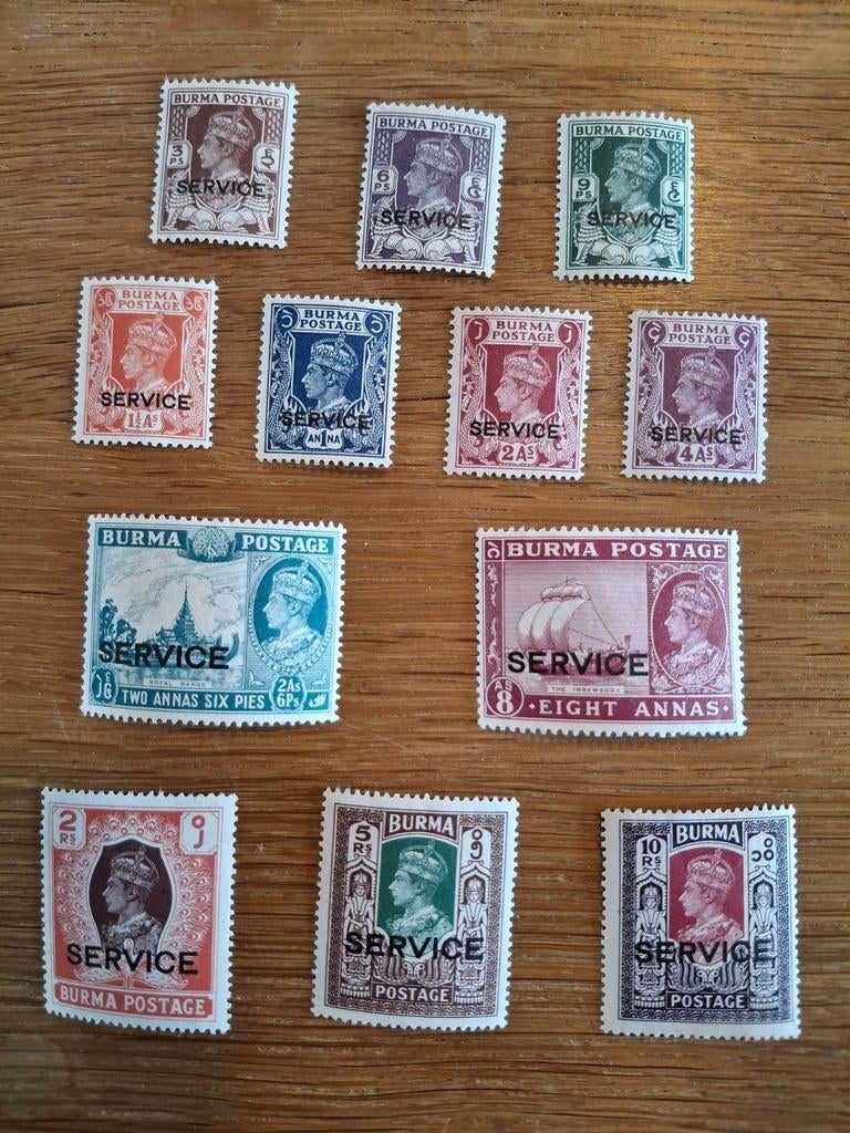 Engelse kolonie Burma S.G. O 28 t/m O 40 mist 1 Rupee, Verzenden