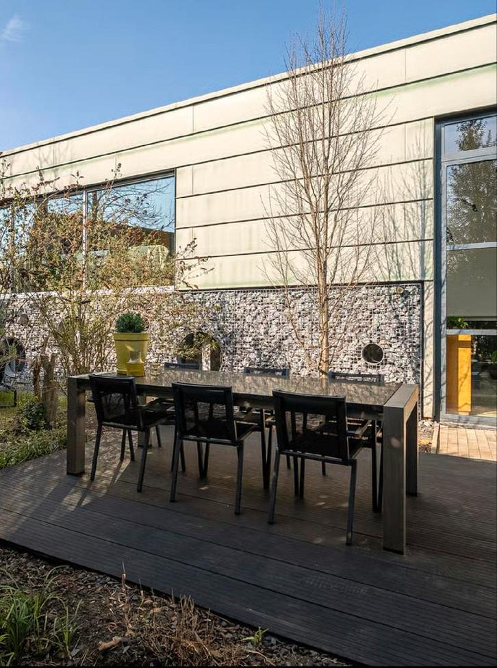 Prachtige granieten eettafel (240x100 cm) met RVS frame, Tuin en Terras, Tuintafels, Zo goed als nieuw, Rechthoekig, Rvs, Verzenden