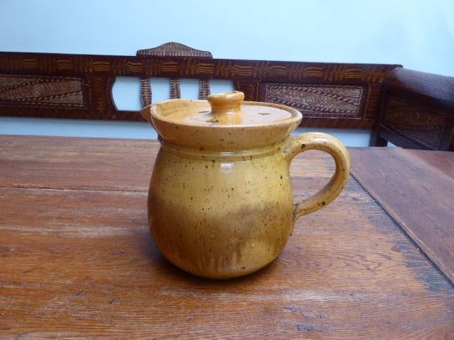 Een mooie antieke gres pot met deksel, Ophalen of Verzenden