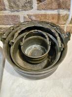 Set van 3 Antieke Koperen Ketels met Handvatten, Ophalen of Verzenden