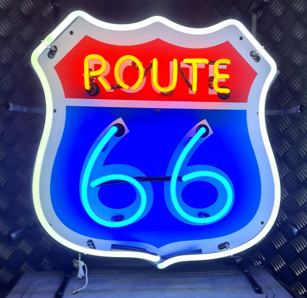 FIFTIES SIXTIES NEONVERLICHTING ROUTE 66 MET ACHTERPLAAT, Ophalen, Nieuw