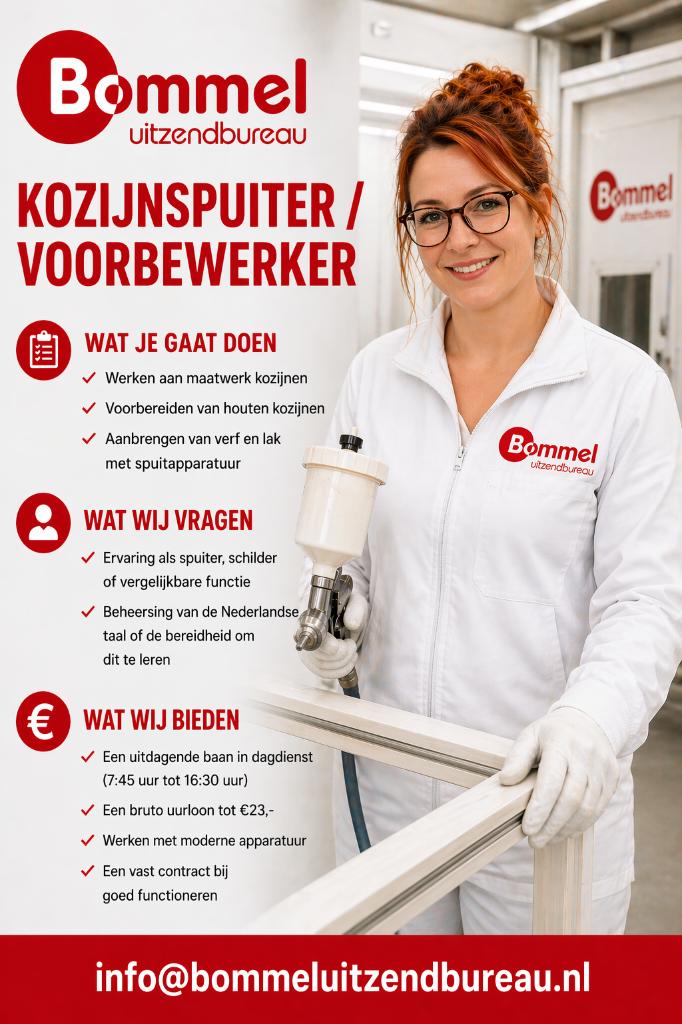 Kozijnspuiter / Voorbewerker, Vacatures, 33 - 40 uur, MBO, Vanaf 1 jaar, Vast contract